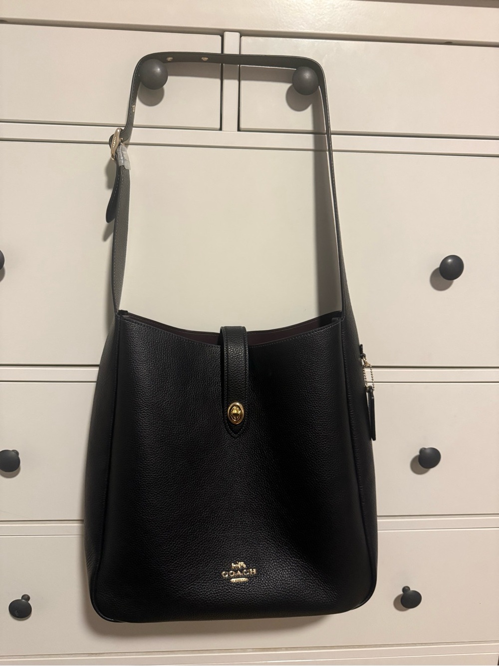 Coach Black Pebbled Leather Shoulder Tote with Gold Hardware